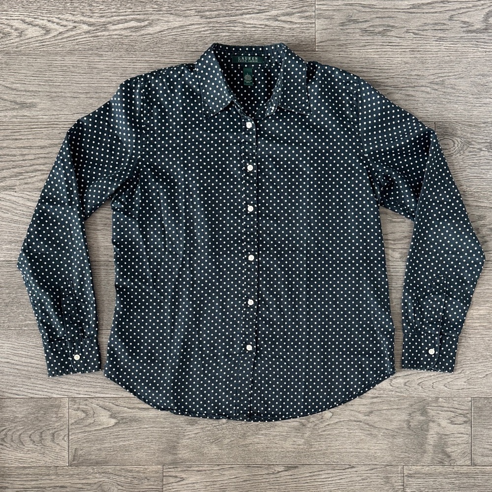 🌼RALPH LAUREN🌼 Navy and White Polka Dot Shirt